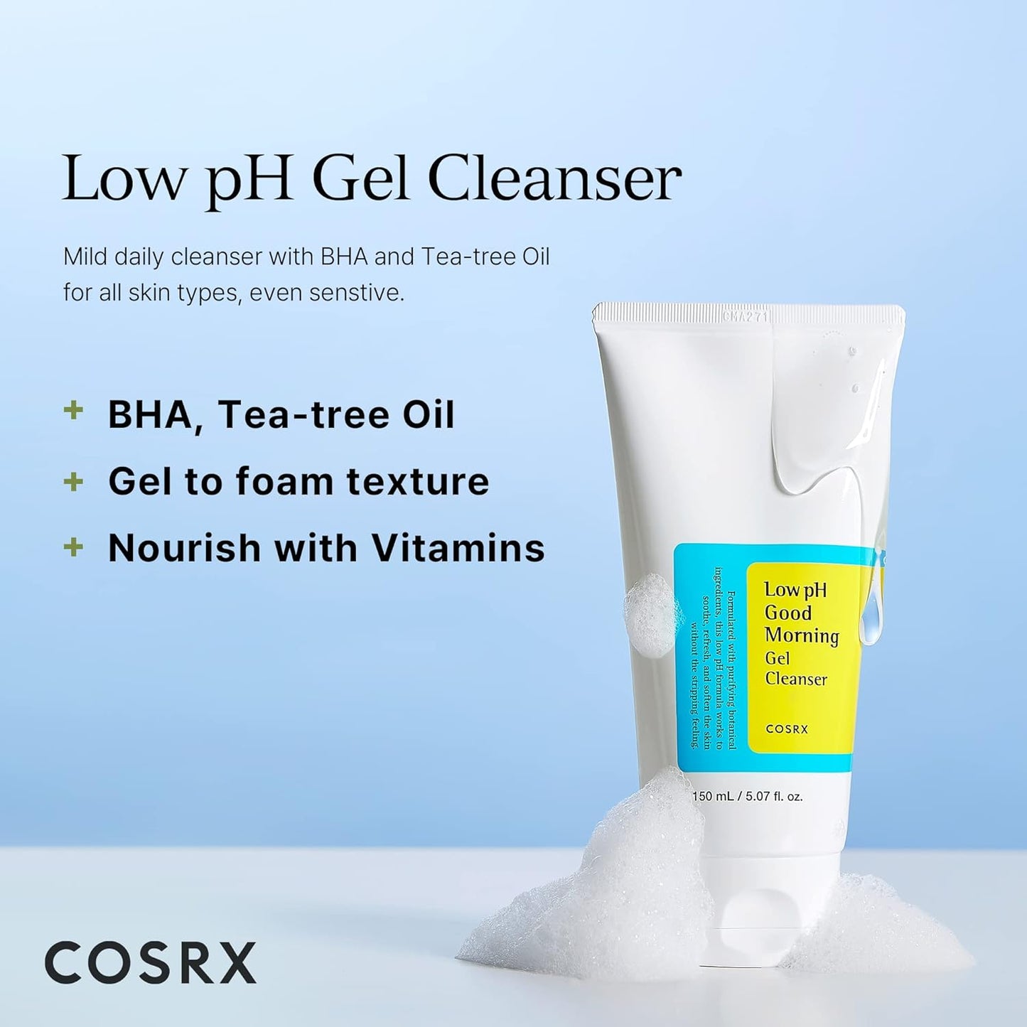 COSRX Low pH Good Morning Gel Cleanser, Daily Mild Face Cleanser