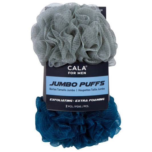 JUMBO BATH PUFFS: GREY/BLUE 2PCS