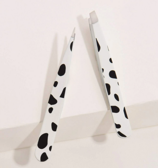 2pcs Cow Pattern Eyebrow Tweezers Set