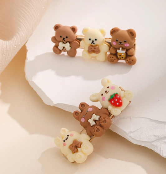 2pcs Cartoon Bear & Rabbit Decor Hair Clip